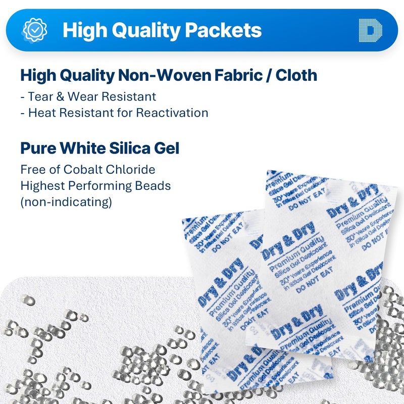 Dry & Dry 20 Gram [20 Packets] Silica Gel Packets Desiccants, Silica Packets - Rechargeable Silica Gel Packs, Silica Gel Packets, Desiccants Packets, Silica Gel - Image 2